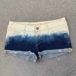 Born To Rule Tie Dye Blue ivory Denim Shorts‎ Booty Mini Shorts Cuffed Fringe 9